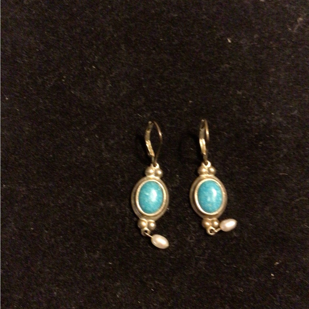 Turquoise and Pearl Drop Earrings